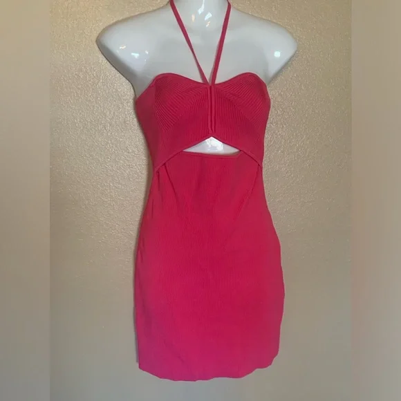 Jonathan Simkhai pink halterr body con mini dresss size L - Picture 2 of 5